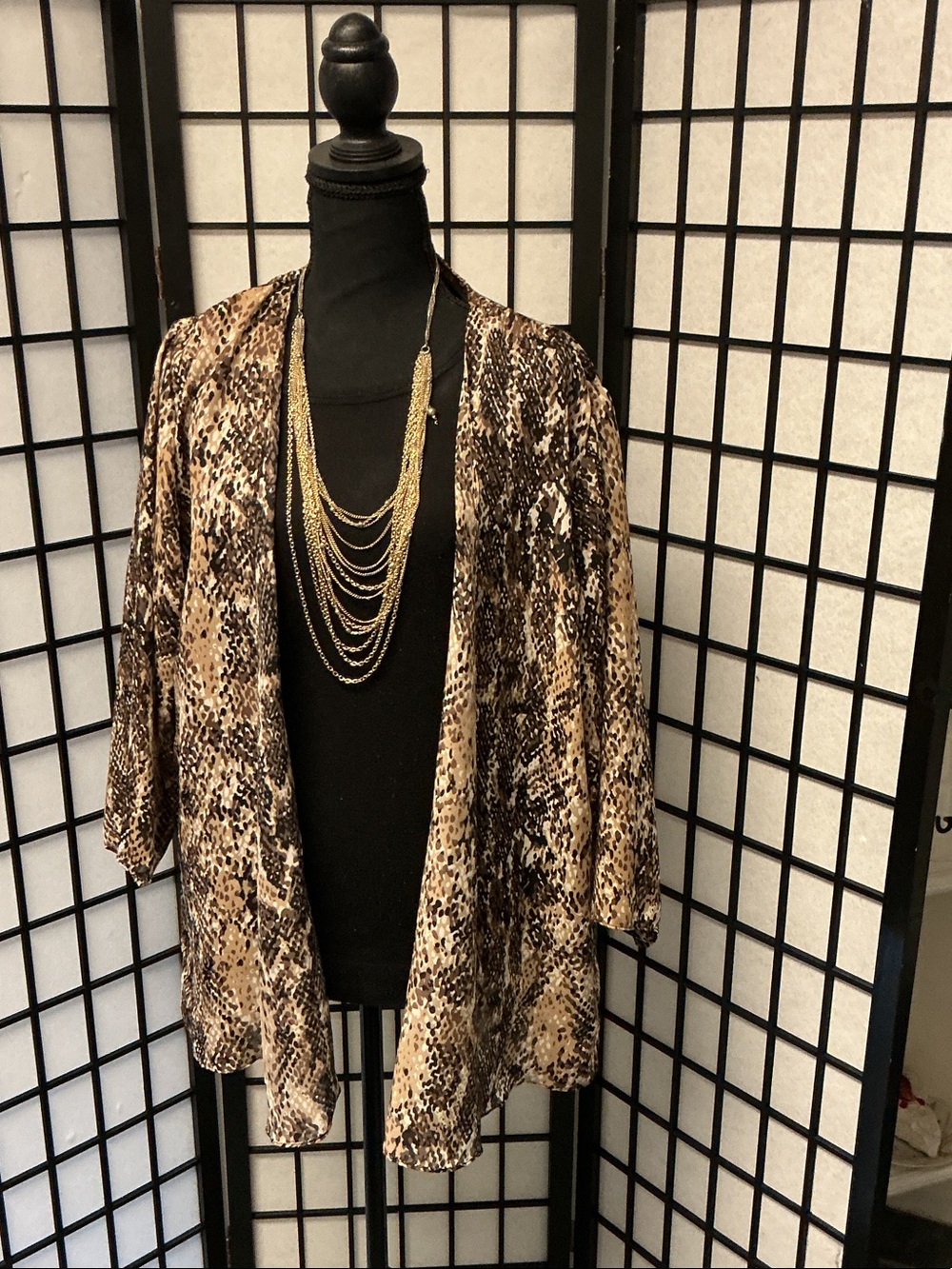Animal-Print Open Front Women's Cardigan Sweater - Brown